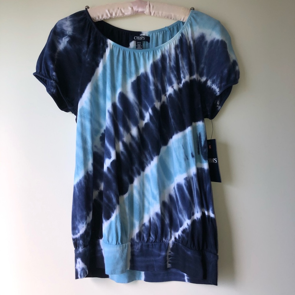 Chaps Denim Blue Tie Dye Striped Blouse, S - Picture 6 of 8